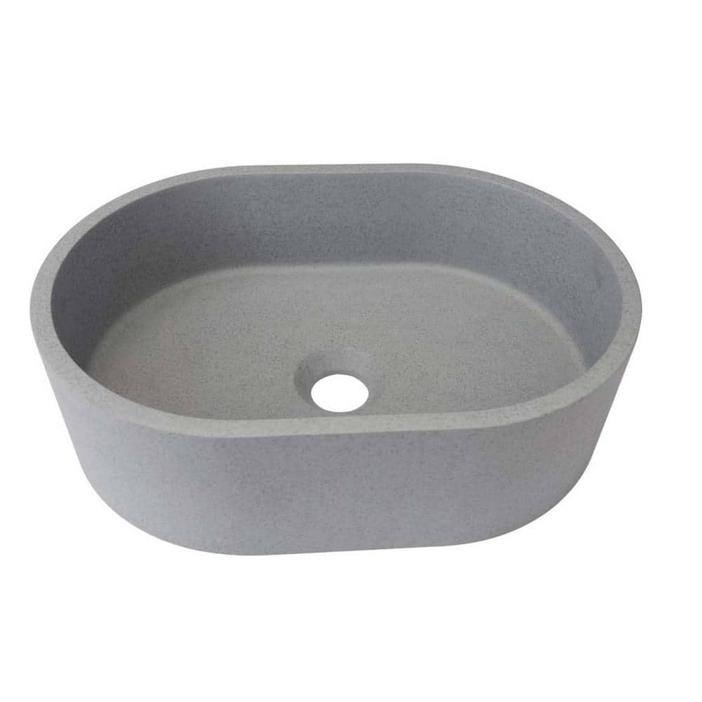 Modern Gray Concrete Oval Bathroom Vessel Sink