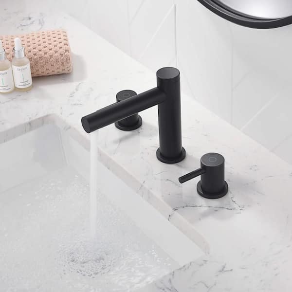 8 in. Widespread 2-Handle Bathroom Sink Faucet with Supply Lines and Adjustable Flow Rate in Matte Black (1-Pack)