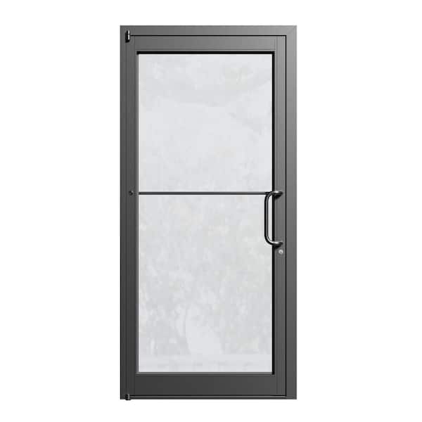 Teza 36 in. x 84 in. Left-Hand/Outswing Black Aluminum Prehung Commercial Door