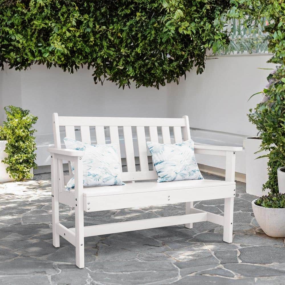 JEAREY Garden Bench All-Weather HDPE 2-Person Plastic Outdoor