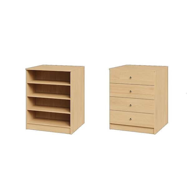 Vista 31.5 in. W Oak Closet Island Freestanding with Adjustable-Shelves and Slab Drawers 4-Shelf Wood Closet System