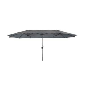 Bali Outdoor Double Sided 15 ft. x 9 ft. Rectangular Twin Market Patio Umbrella with Crank in Gray