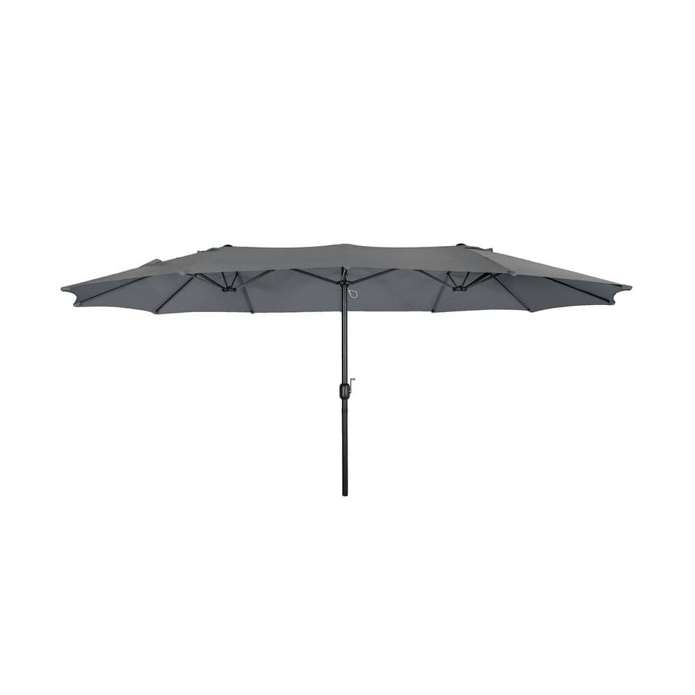 Gray 15' x 9' Double-Sided Outdoor Patio Umbrella with Hand-Crank Lift