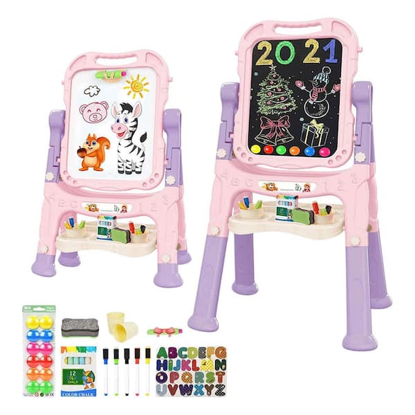 Adjustable Standing Rotatable Double Sided Art Easel for Kids with Painting Accessories Magnetic Pink 1 Piece