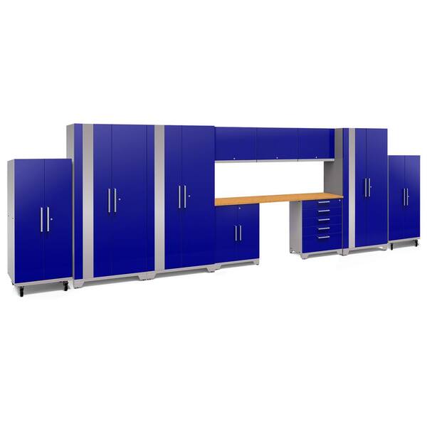 NewAge Products Performance Plus 2.0 248 in. W x 83.25 in. H x 24 in. D Steel Garage Cabinet Set in Blue (11-Piece)