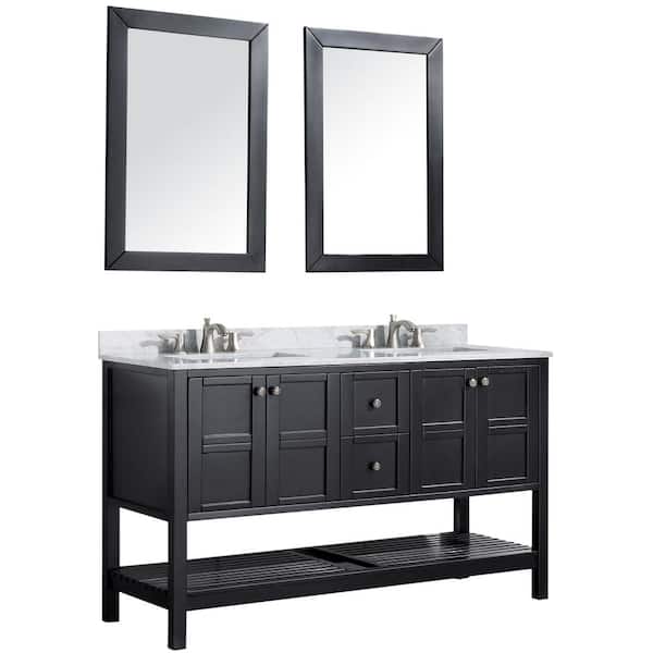 ANZZI Montaigne 60 in. W x 35.75 in. H Bath Vanity in Black with Marble Vanity Top in Carrara White w/ White Basin and Mirror