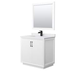 Strada 36 in. W x 22 in. D x 35 in. H Single Bath Vanity in White with White Cultured Marble Top and 34" Mirror