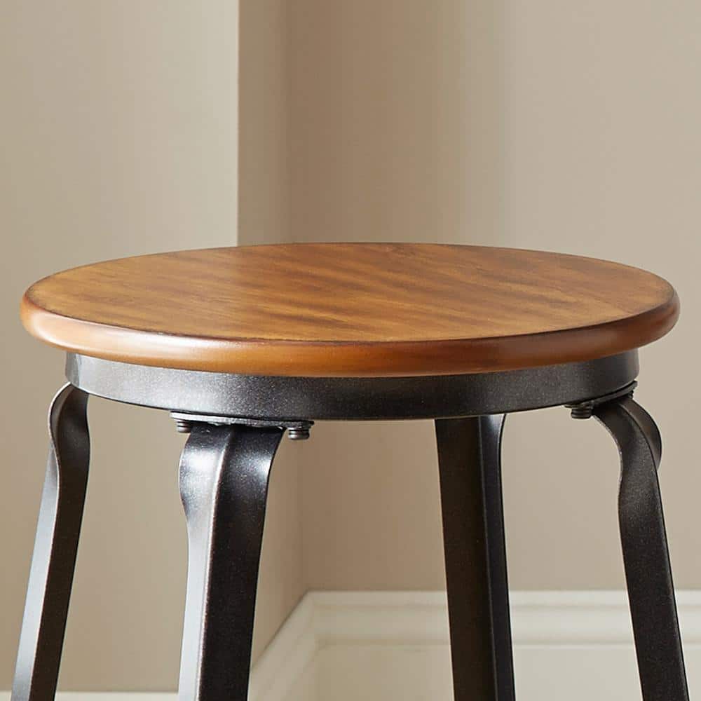 Set of 2 Industrial Birch & Metal 24" Brown Counter Stools