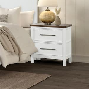 Beiring White and Dark Brown 2-Drawer 31.5 in. W Nightstand with Nickel Finish Mushroom Knob