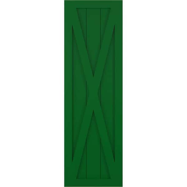 Ekena Millwork 12 in. x 48 in. True Fit PVC Single X-Board Farmhouse Fixed Mount Board and Batten Shutters Pair in Viridian Green