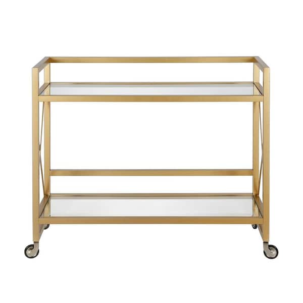 HomeSullivan Champagne Gold Finish Reef Knot Frame And Glass Top And Mirror  Bottom Bar Cart 40E085BS-07 - The Home Depot