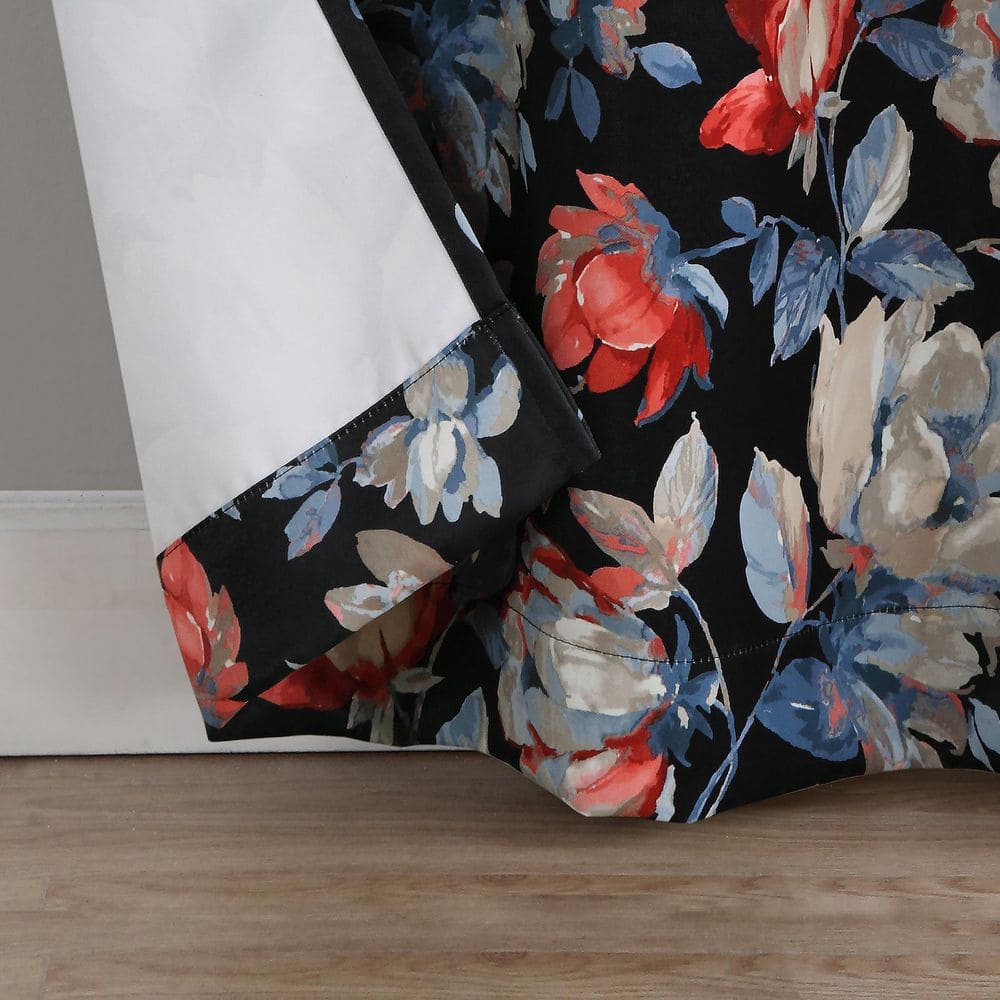Black Floral Blackout Grommet Curtain Panel 40" x 84"