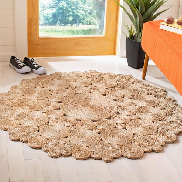 Natural Fiber Beige 10 ft. x 10 ft. Solid Color Round Area Rug