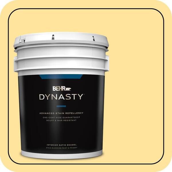 BEHR DYNASTY 5 gal. #340B-4 Lemon Drops Satin Enamel Interior Stain-Blocking Paint and Primer