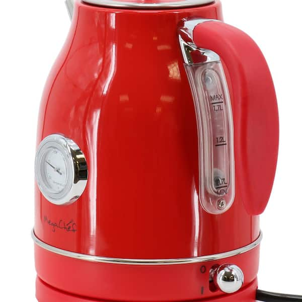 MegaChef 7 Cup Electric Tea Kettle and 2 Slice Toaster Combo in Red