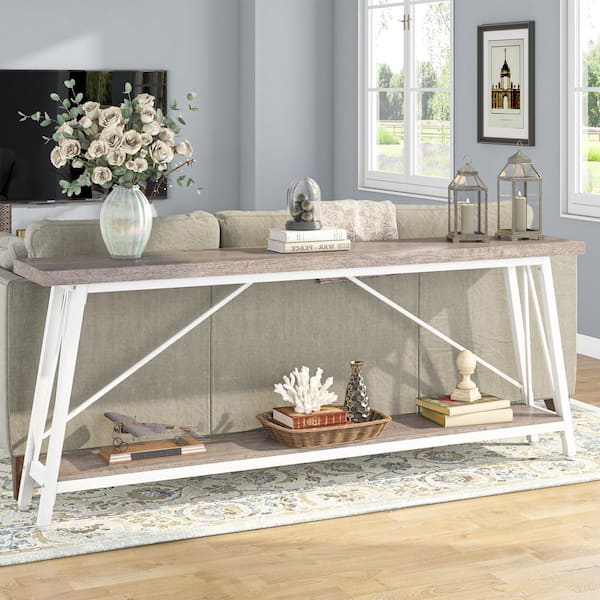 BYBLIGHT Turrella 70.9 in. Wood Finish Rectangle Particle Board Console Table, Long Sofa Table for Living Room