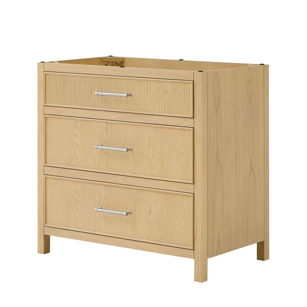 Isola 35 in. Freestanding Bath Vanity Cabinet without Top in Scandinavian Oak with Brushed Nickel Trim