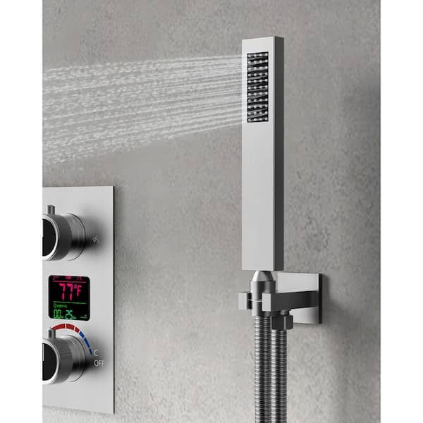IntelliFlow Smart Temperature 3-Spray Dual Ceiling Mount 12 in. Fixed and Handheld Shower Head 2.5 GPM in Brushed Nickel