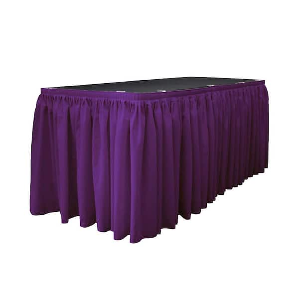 LA Linen 17 ft. x 29 in. Long Purple Polyester Poplin Table Skirt with 10 L-Clips