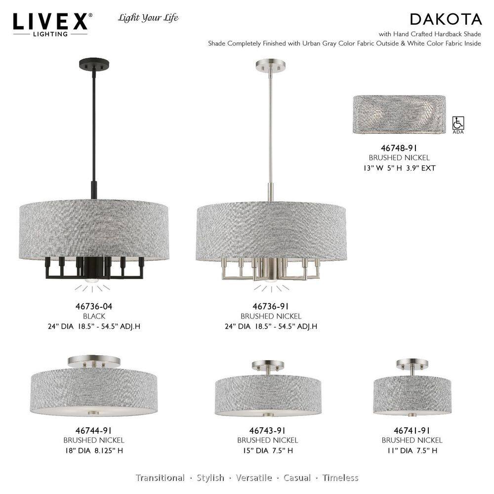 Dakota 15" Brushed Nickel & Shiny White Drum Semi-Flush Mount