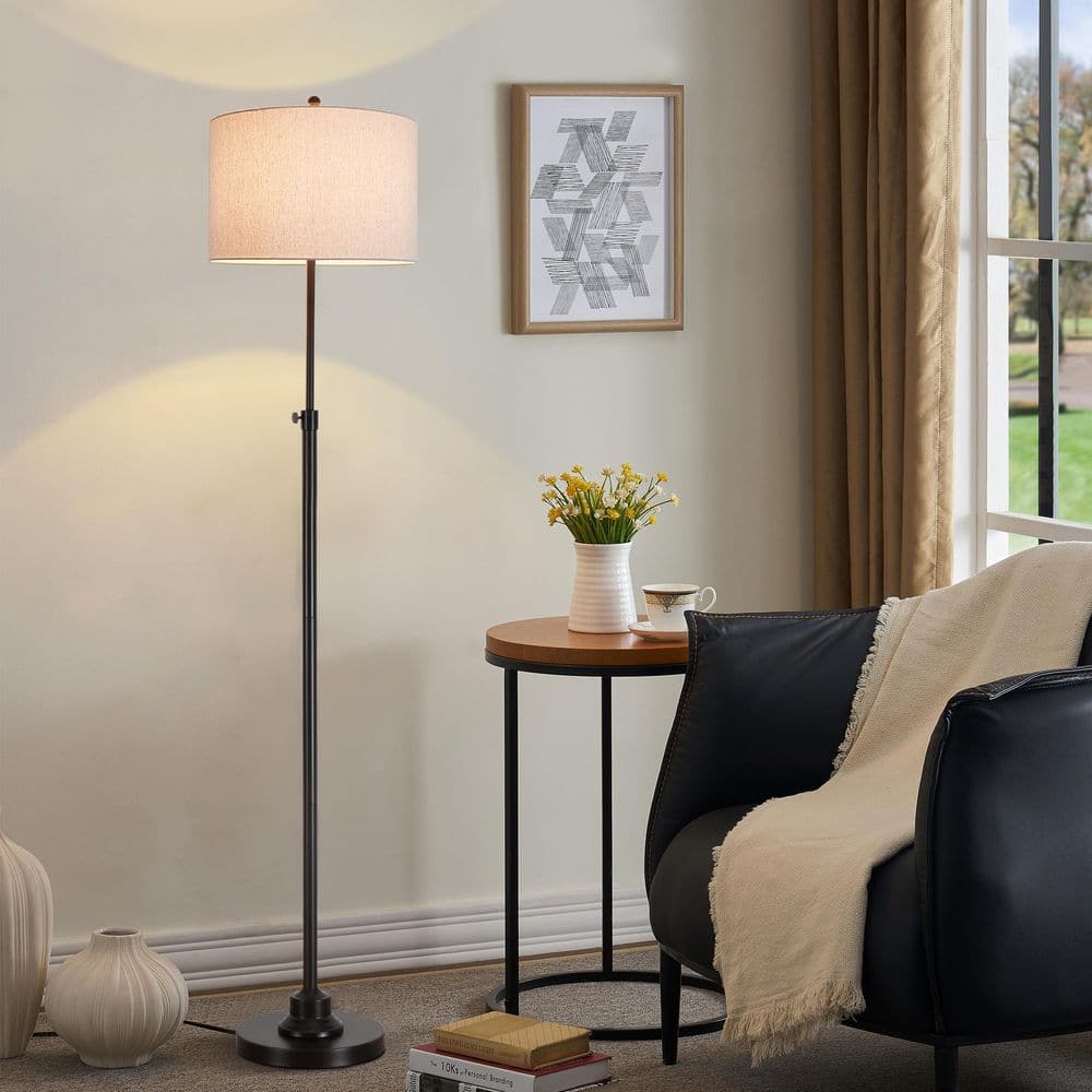 Bronze Adjustable 63.5" Floor Lamp with Fabric Shade