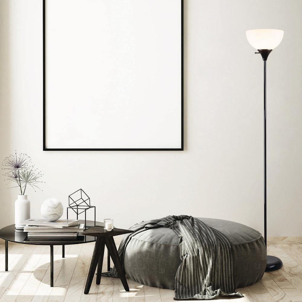 Charles 71" Black Torchiere Plastic Floor Lamp with LED Bulb