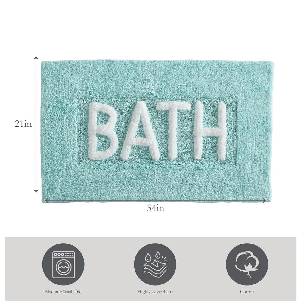 Aqua Blue Cotton Bath Rug with Plush Shag Fibers