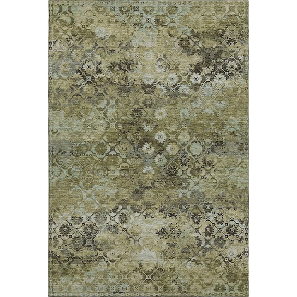Mayfield Premium Machine Washable Abstract AMF2433 Olive 10 ft. x 14 ft. Area Rug