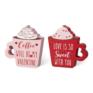 Wooden Valentine's Coffee Cup Table Decor (Set of 2)