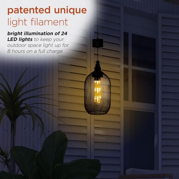 Alpine Corporation 12 in. Tall 24-Light Black Hanging Solar