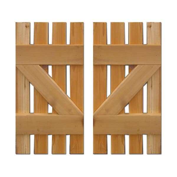 Design Craft MIllworks 15 in. x 36 in. Baton Spaced Z Board and Batten Shutters (Natural Cedar) Pair