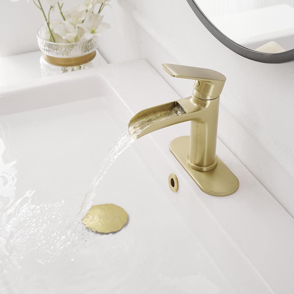 Brushed Gold Single Handle Waterfall Bathroom Faucet