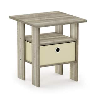 Andrey 15.5 in. Oak/Ivory Square Wood End Table Nightstand with Bin Drawer