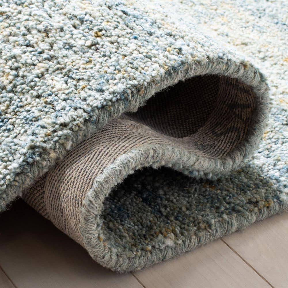 Handmade Blue and Olive Wool Tufted Runner Rug