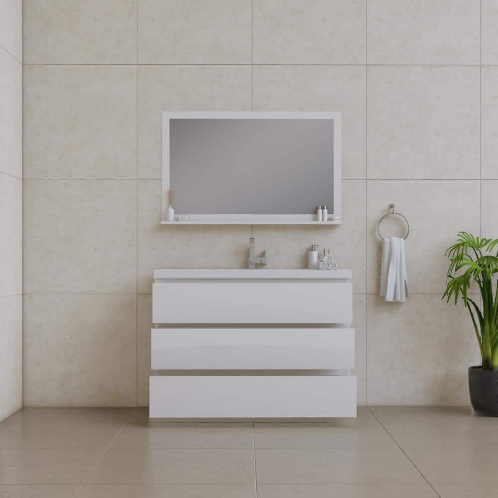 Paterno 48" White MDF Freestanding Bathroom Vanity with Solid Surface Top