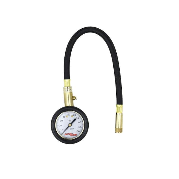 Tire Pressure Gauge 11 in. Braided Air Hose Straight Air Chuck 100 PSI
