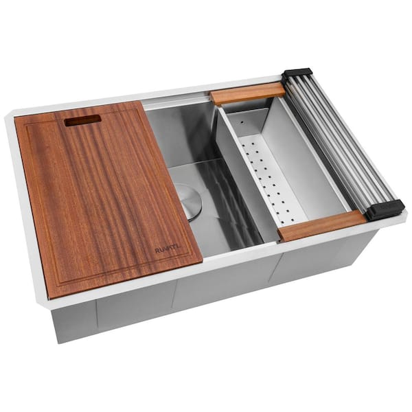 Ruvati 32 in. Workstation Undermount 16-Gauge Stainless Steel Kitchen Sink Single Bowl Kitchen Sink with Accessories