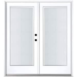 72 in. x 80 in. Fiberglass Smooth White Left-Hand Inswing Hinged Patio Door with Built in Blinds