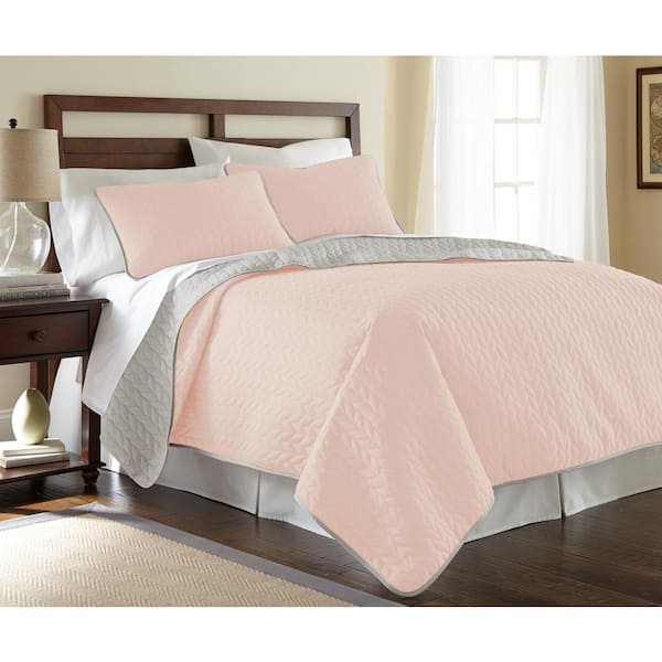 MODERN THREADS 3-Piece solid reversible coverlet set leaf blush/silver king