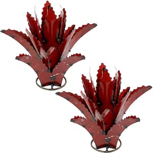 Sunnydaze 11.25 in. H Red Outdoor Tequila Agave Metal Plant Statues - 2-Pack