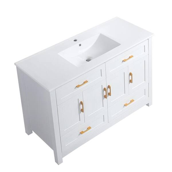 Xuanlur 48 in. White Bathroom Vanity w/ Ceramic Sink Combo, MDF White Abundant Storage Cabinet-4 Soft Close Doors and 4 Drawers