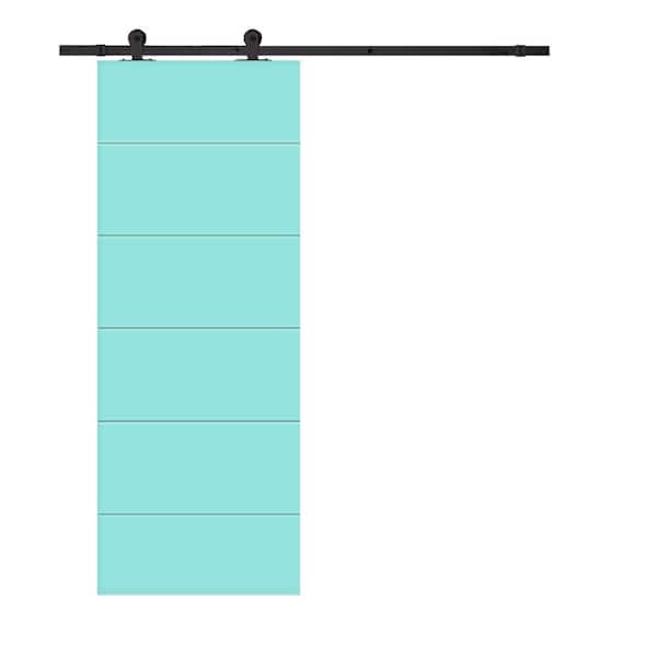 CALHOME Modern Classic 24 in. x 96 in. Mint Green Stained Composite MDF Paneled Sliding Barn Door with Hardware Kit