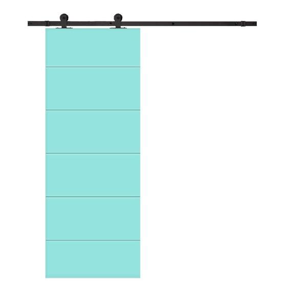 CALHOME Modern Classic 36 in. x 96 in. Mint Green Stained Composite MDF Paneled Sliding Barn Door with Hardware Kit