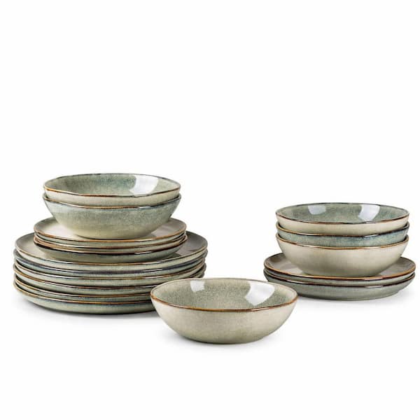 Ceramic Dinnerware Set for 8: Reactive Stoneware Plates & Bowls, Scratch Resistant, Dishwasher Safe(24pc)