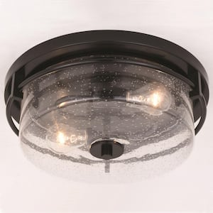 Addison 15 in. W Black Contemporary Flush Mount Ceiling Light Fixture with Clear Glass