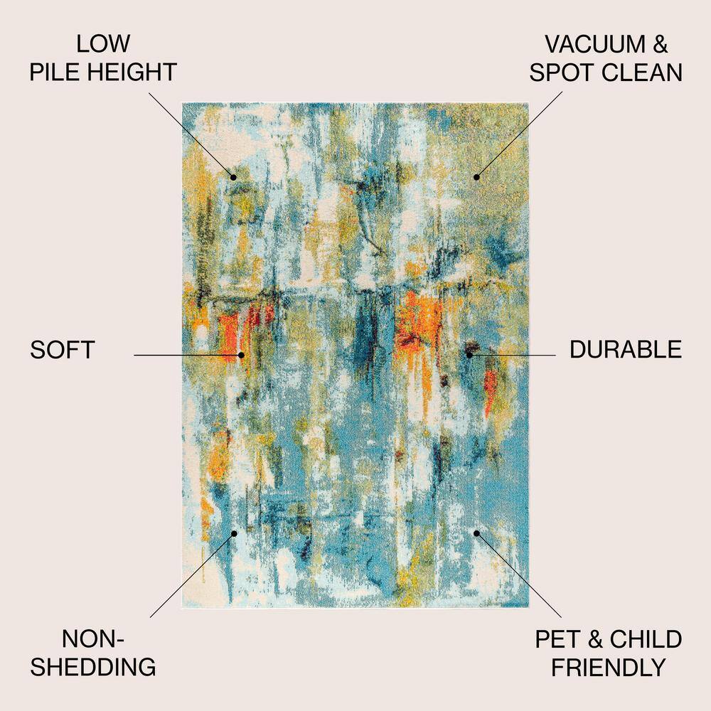 Abstract Blue and Yellow Synthetic Area Rug