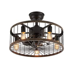 19.68 in. Bronze Industrial Indoor Drum Ceiling Fan with Light Remote, Farmhouse Cage Style for Small Room