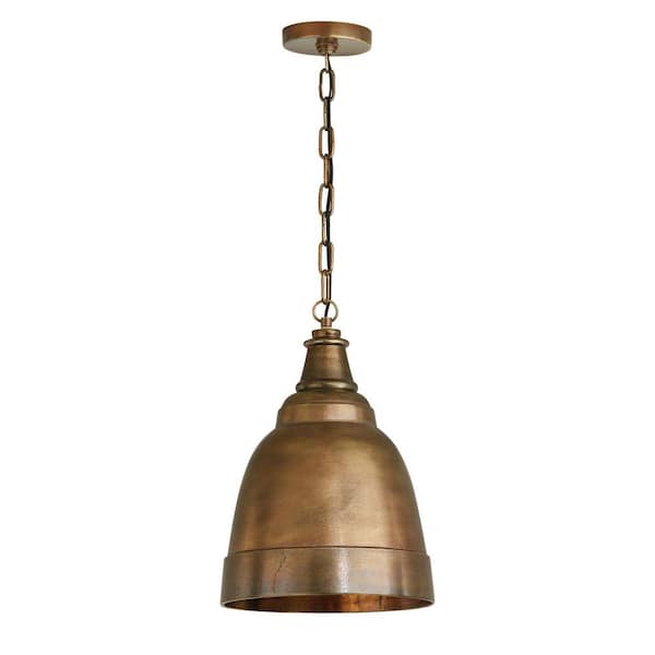 Sedona 100-Watt 1-Light Oxidized Brass Sand-Cast Small Bell Pendant Light and No Bulbs Included