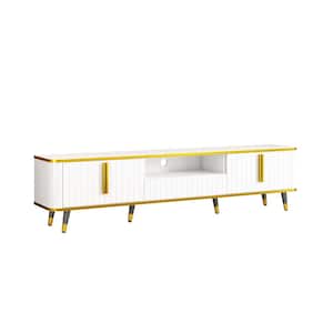 White Luxury Minimalism TV Stand Fits TVs up to 80 to 85 in. with Cabinets, Open Storage Shelf and Drawers