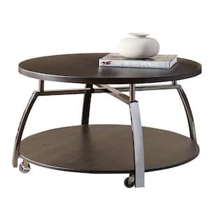 Coham 35 in. Espresso Medium Round Wood Coffee Table with Casters